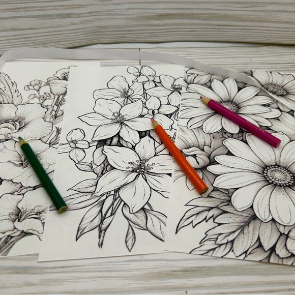 Junk Journal pages Floral Coloring Pages mixed media scrapbooking ephemera - Picture 4 of 6